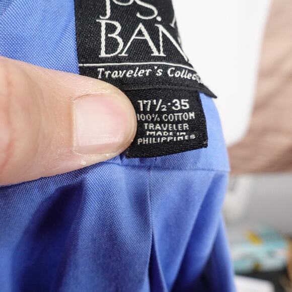 Jos A Bank Shirt Mens 17.5 35 Blue Traveler's Collection Button Down Long Sleeve - Picture 7 of 8